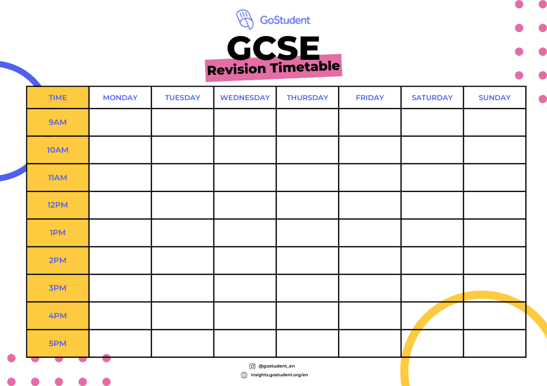 GCSE Revision Timetable GoStudent GoStudent