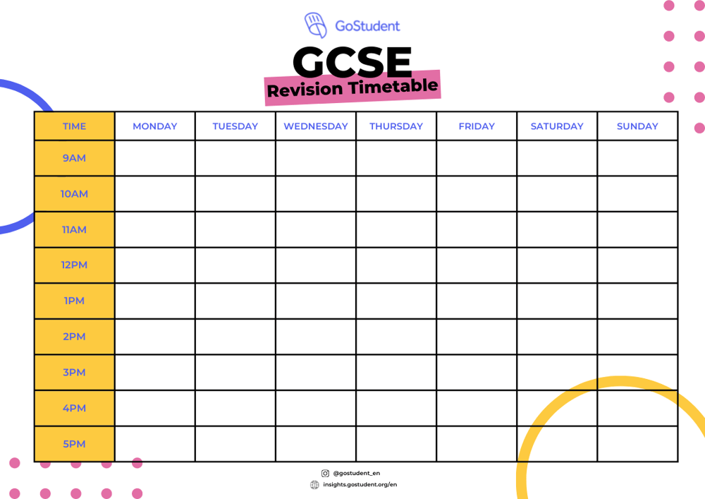 gcse revision timetable template printable