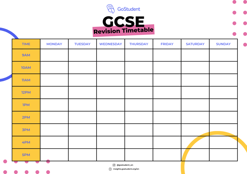 gcse homework timetable