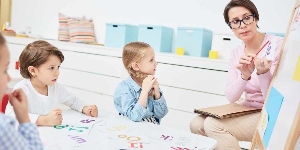 kids learning with teacher in class