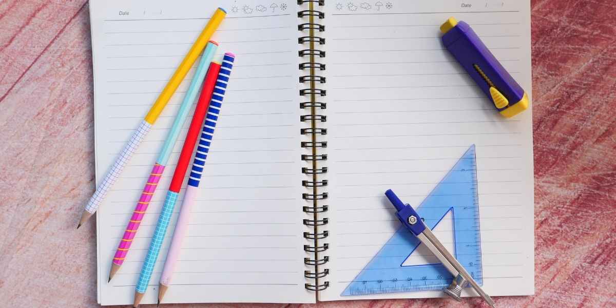 maths notebook and maths equipment